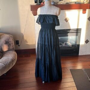70s 80s strapless maxi dress